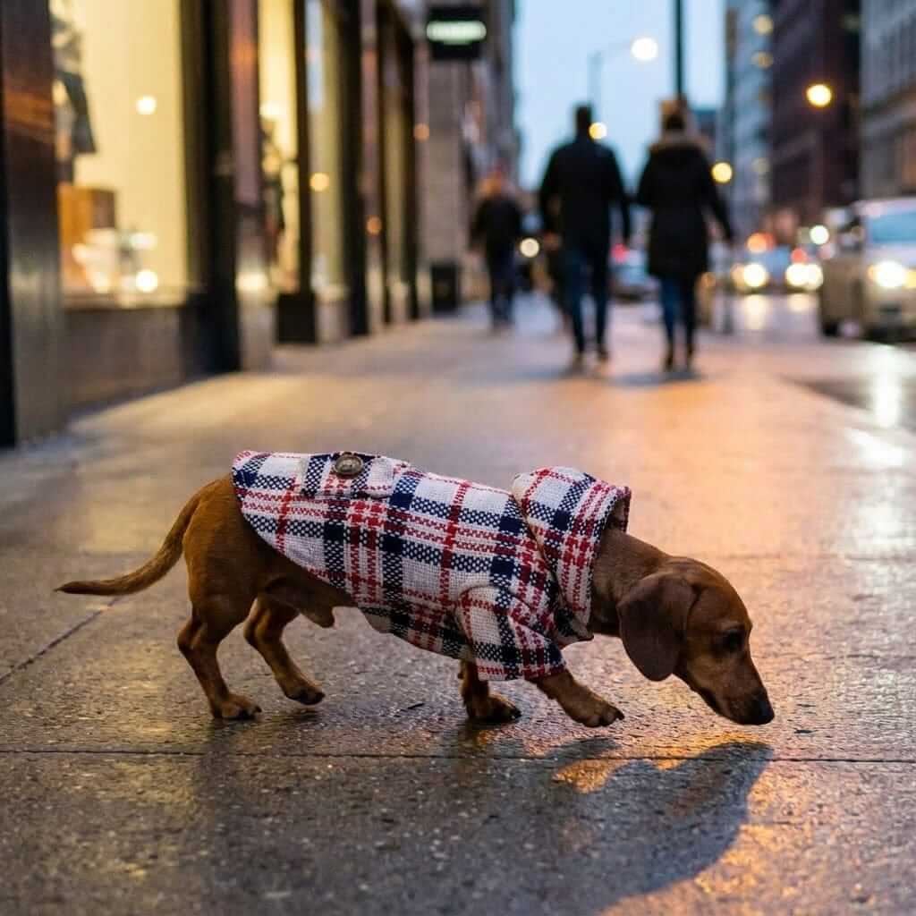 Plaid Hooded Dog Coat for small dogs, stylish and warm, ideal for autumn walks, by Dogs & Cats.