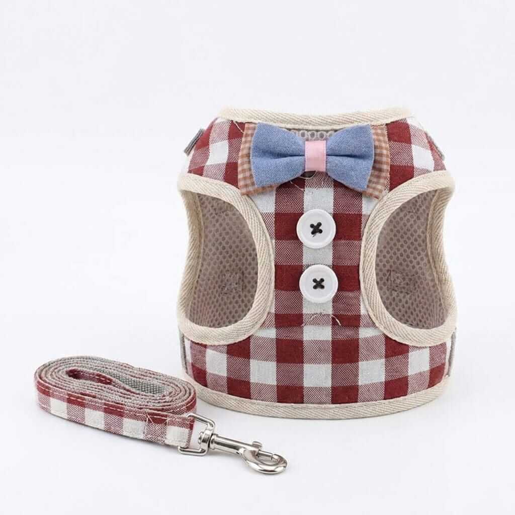 Plaid Soft Mesh Dog Harness, soft mesh design, breathable comfort for dogs and cats, includes matching leash.
