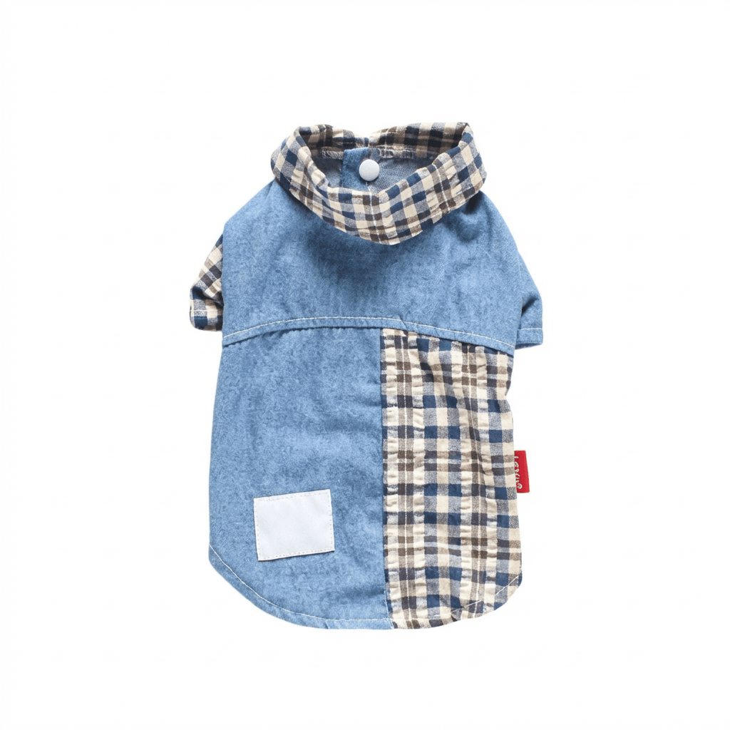 Plaid Stitching Bichon Poodle Shirt, stylish dog shirt, plaid stitched, easy step-in design, Dogs & Cats brand.