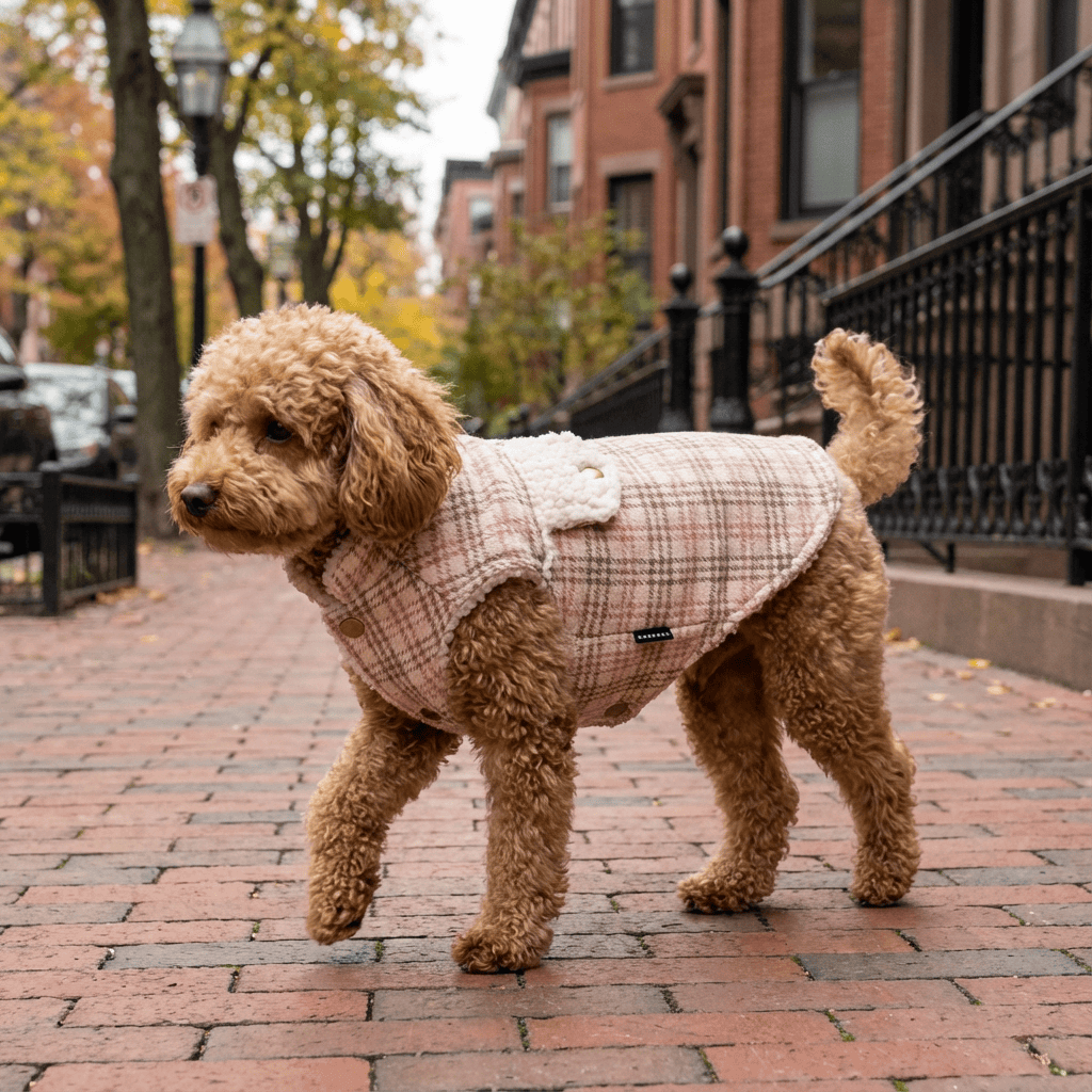 Plaid Velvet Warm Padded Dog Vest for dogs and cats, featuring breathable fabric, sleeveless cut, and warm padded design.