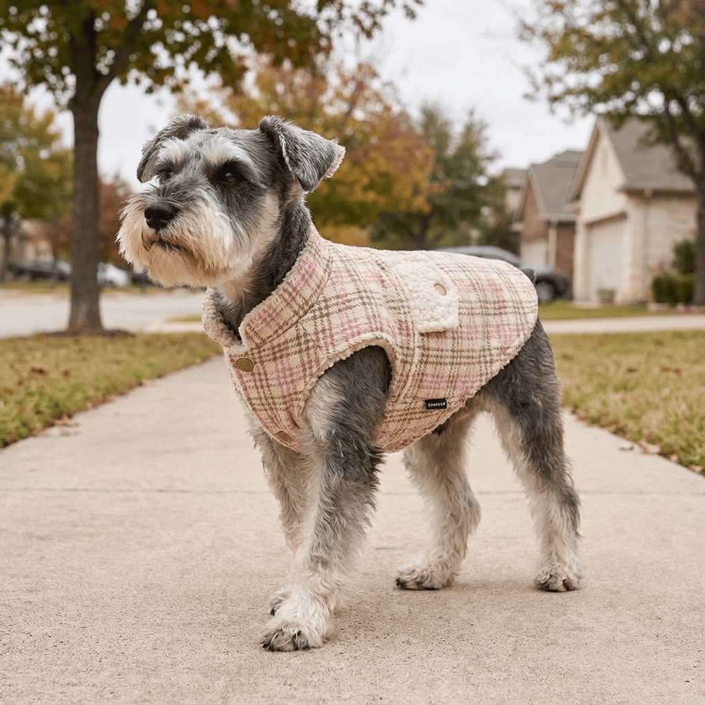 Plaid Velvet Warm Padded Dog Vest for Dogs & Cats brand, soft and warm, perfect for adventures, sleeveless design.
