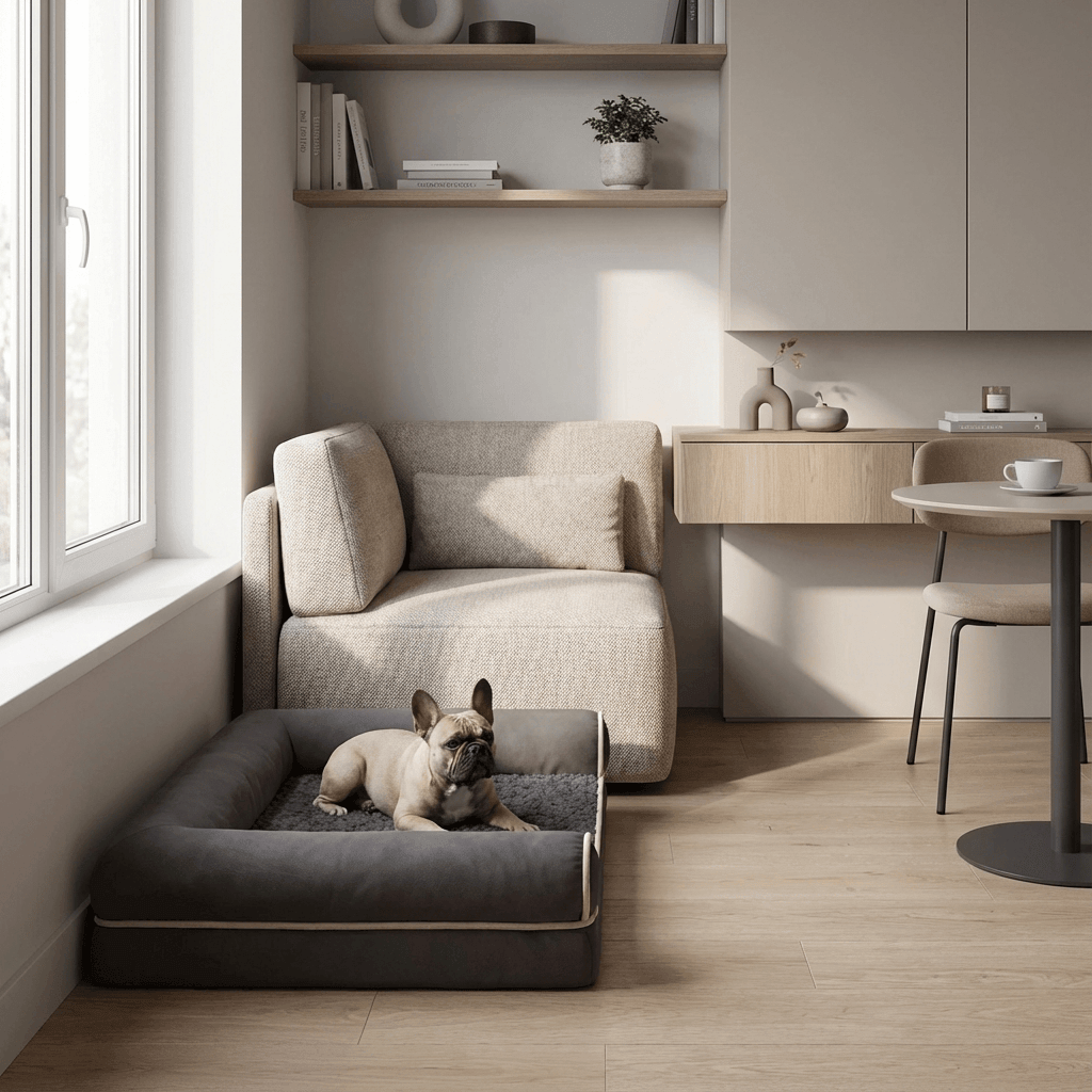 Plush Orthopedic Pet Bed Lounge with memory foam, stylish design, and non-slip bottom for dogs and cats.