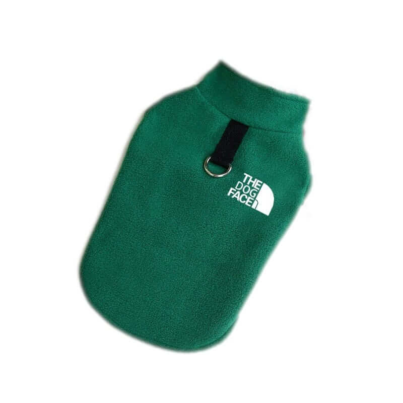 Polar Fleece Dog Vest - Cozy green fleece vest with leash attachment for Dogs & Cats by The Dog Face.