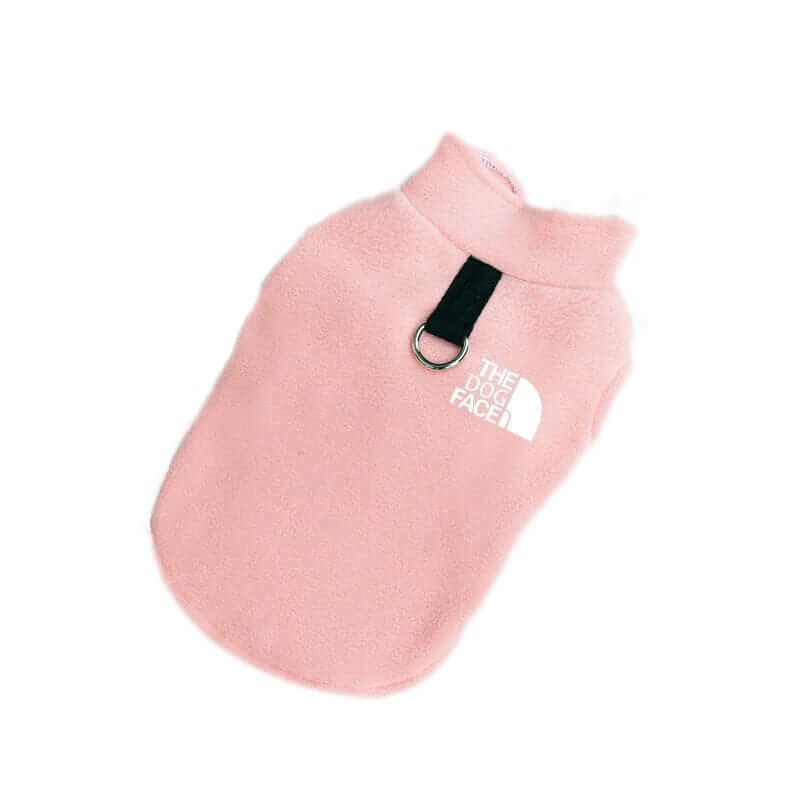 Pink Polar Fleece Dog Vest by Dogs & Cats, featuring secure leash attachment and soft material for warmth.