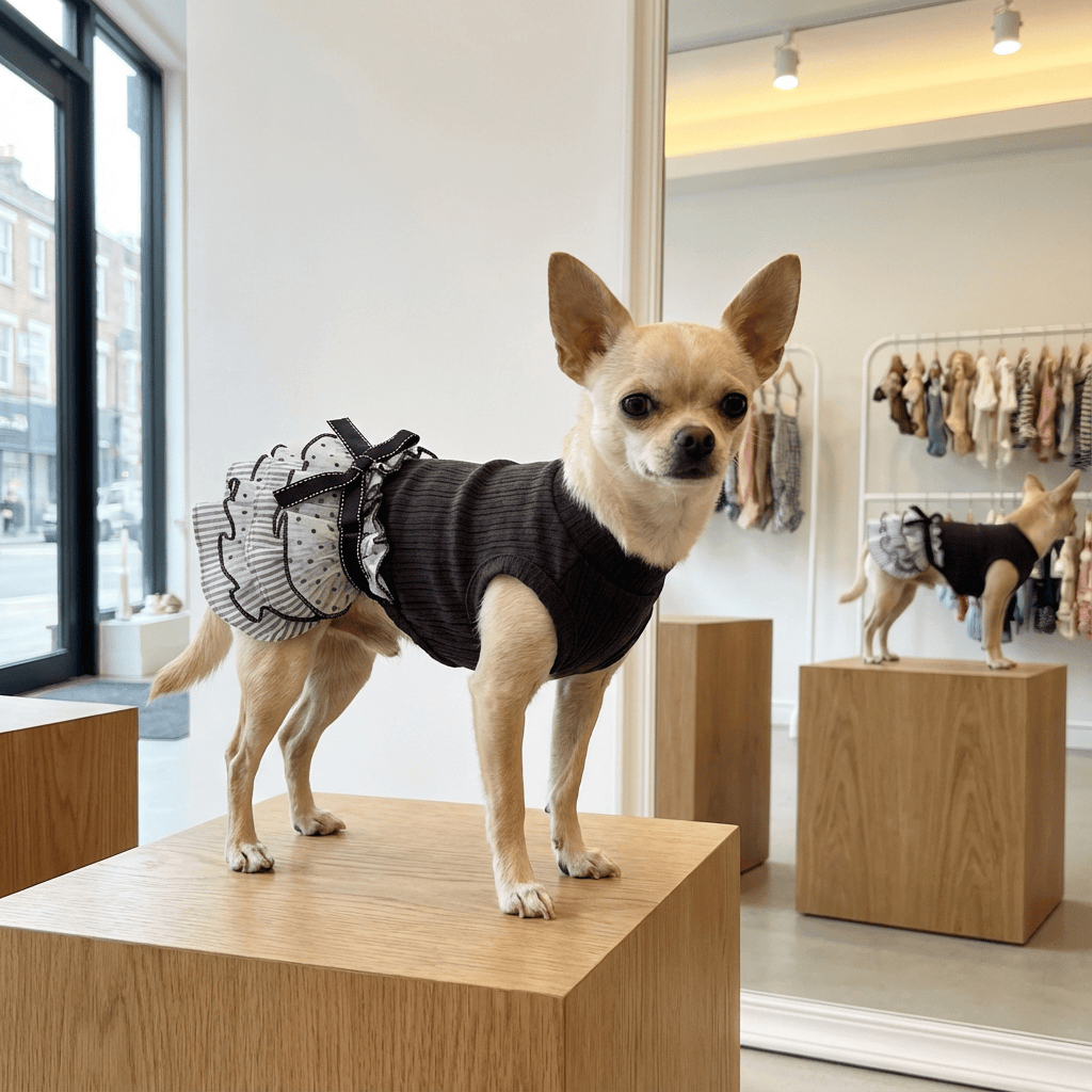 Chic Polka Dot Puppy Dress for Dogs & Cats, lightweight and stylish for spring and autumn adventures.