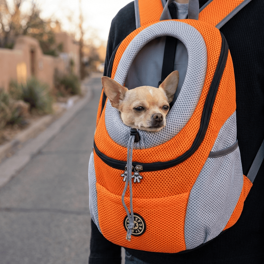 Portable Pet Carrier Chest Bag for Dogs & Cats with breathable window, perfect for traveling and outdoor adventures.