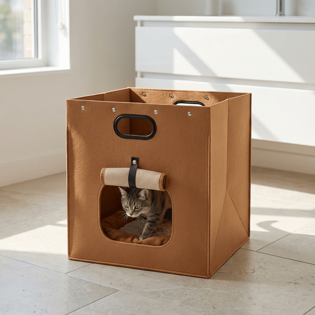 Portable Pet House for cats, soft cotton bed, cozy and portable design, perfect for pet comfort and security.