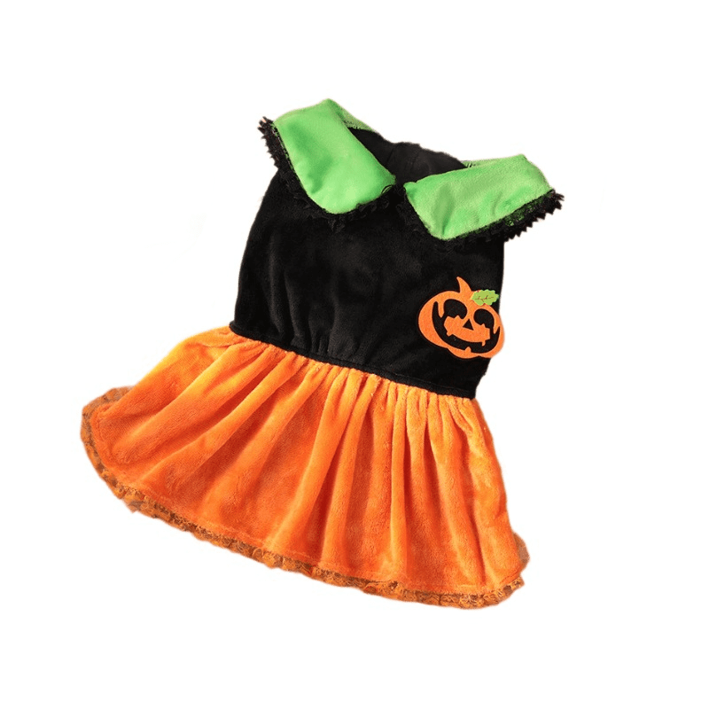 Pumpkin Paws Pet Costume for dogs and cats, featuring a festive pumpkin design, perfect for pet parties and photos.