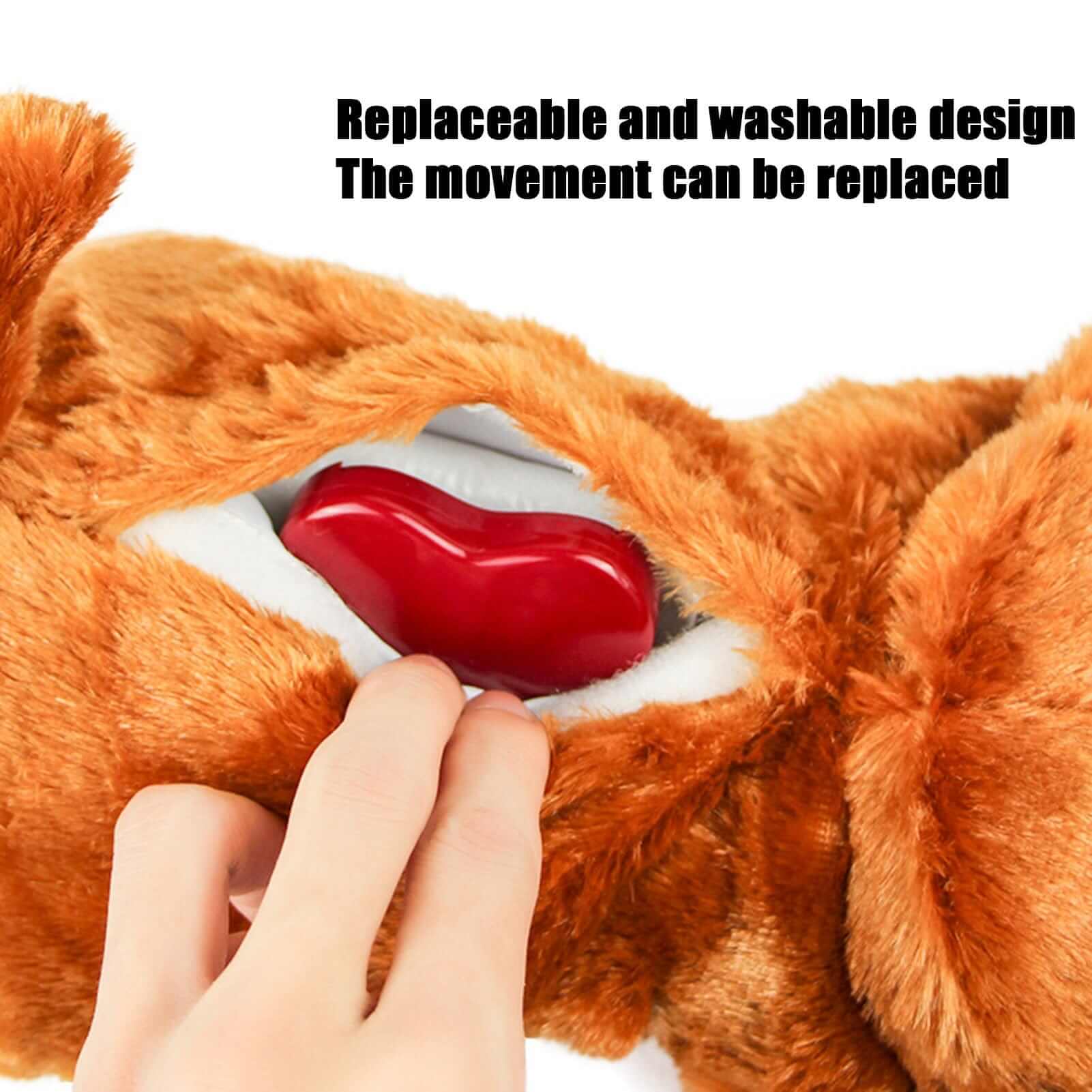 Puppy Soothing Heartbeat Plush Toy showing replaceable heartbeat feature, perfect for calming anxious puppies and providing comfort.