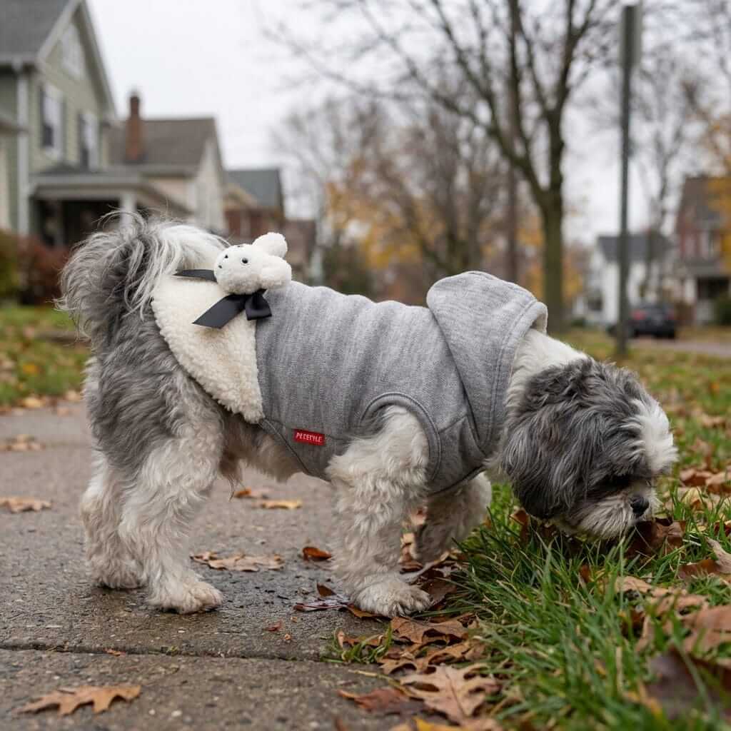 Rabbit Cuteness Wool Dog Sweater on a dog in grey. Soft, breathable fabric perfect for dogs & cats by Dogs & Cats brand.