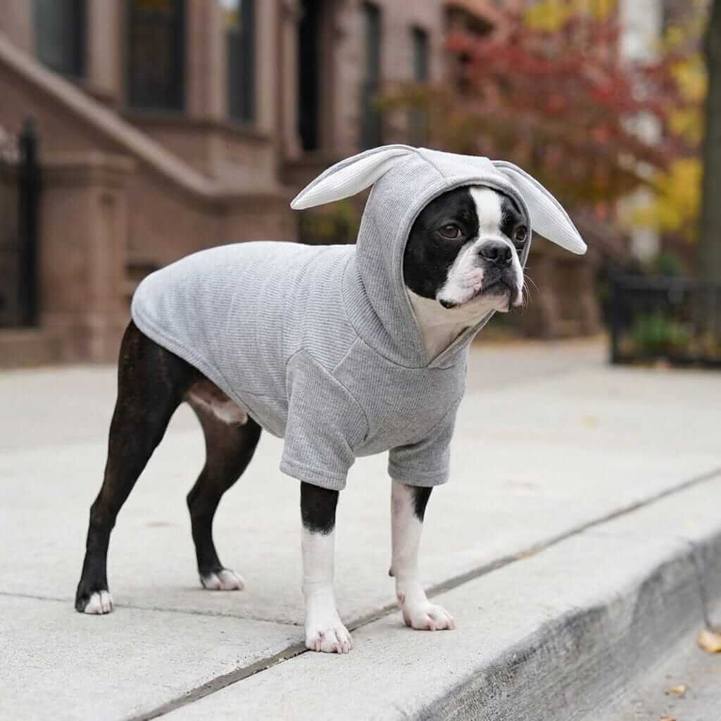 Rabbit Ears Dog Hoodie on a stylish dog, featuring a comfortable fit for Dogs & Cats, perfect for chilly days.