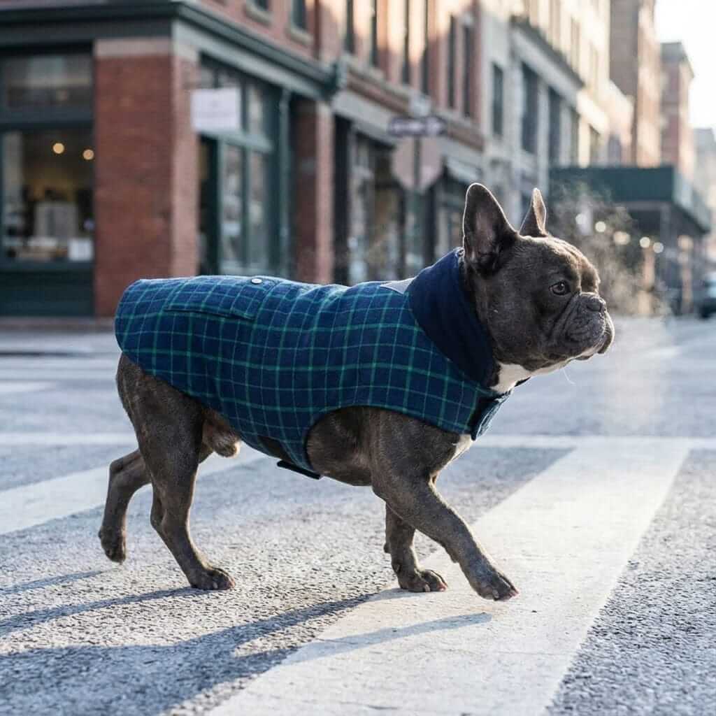 Reflective Charge Dog Winter Coat on a French Bulldog, lightweight, comfortable, perfect for dogs by Dogs & Cats.