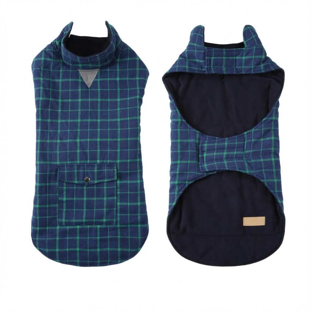 Reflective Charge Dog Winter Coat - plaid design, breathable fabric, lightweight, easy to wear for dogs & cats.