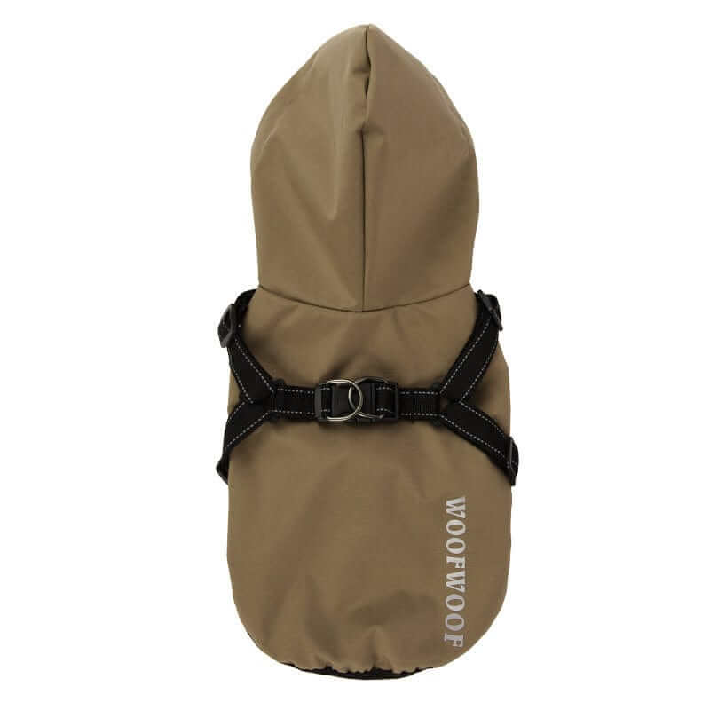 Reflective Dog Raincoat with Hood, all-weather jacket for dogs and cats, features a hood and reflective design by WoofWoof.