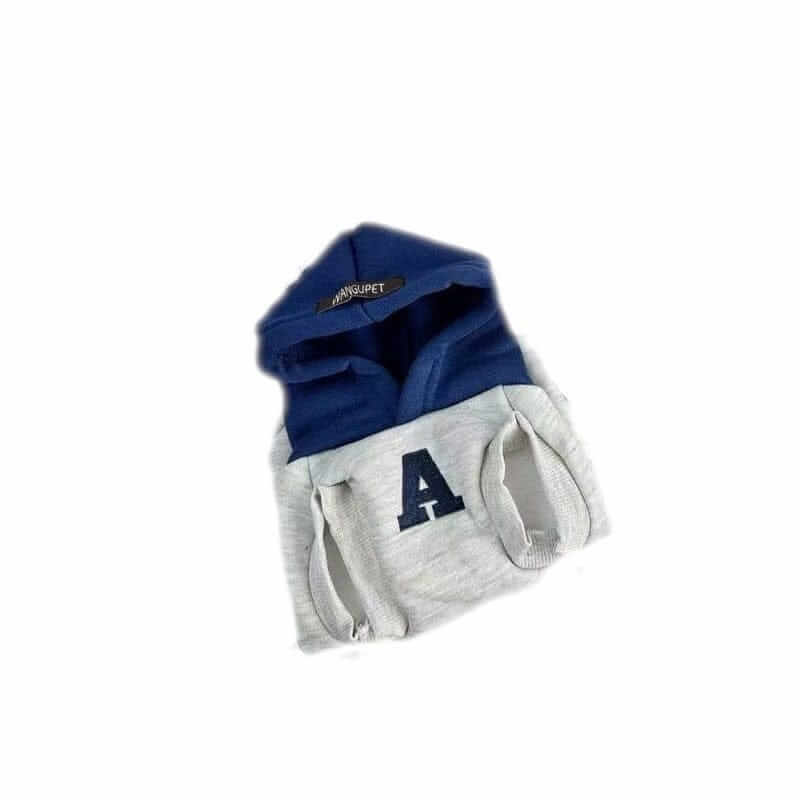 Reflective Letters Pet Sweater for Dogs & Cats, stylish blue and white design, reflective letters, perfect for evening walks.