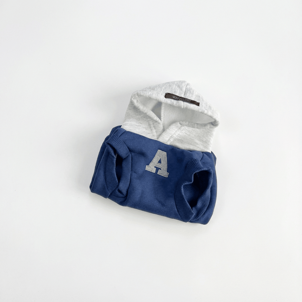 Reflective Letters Pet Sweater for dogs and cats, blue and white design, stylish and safe for evening walks.