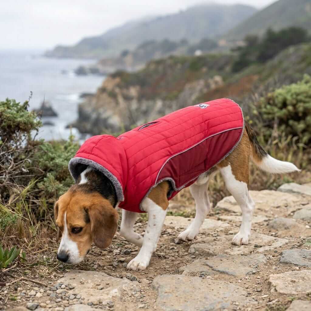 Removable Hood Dog Jacket for dogs, featuring a soft sherpa lining, faux fur trim, and water-resistant exterior.