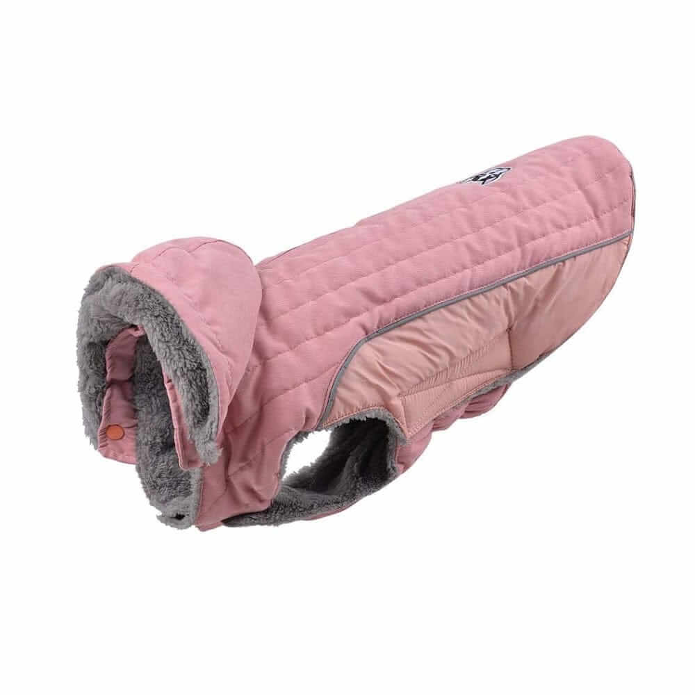Removable Hood Dog Jacket featuring soft sherpa lining, water-resistant exterior for dogs and cats