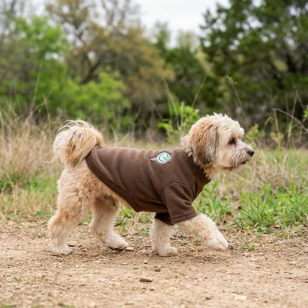 Restaurant Desires Dog Sweater on a stylish dog outdoors, featuring short sleeves and a comfortable fit for dogs.