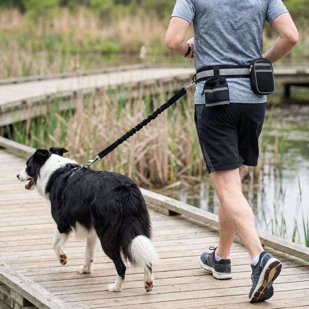 Retractable Hands-Free Leash for Large Dogs, walking leash with waist pouch, perfect for pet owners and multitasking.