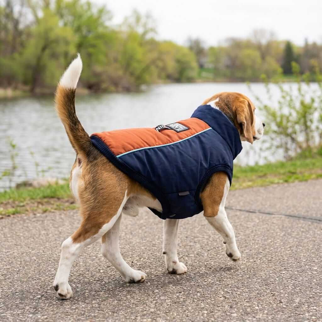 Ribbed Hem Dog Jacket for Dogs & Cats, ribbed hem, water-repellent, winter weather protection.