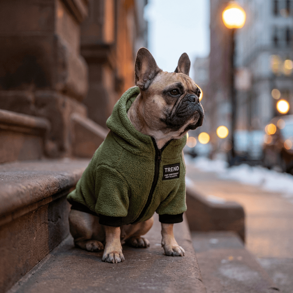 Dog wearing RidgeLine Thermal Dog Hoodie, a fleece sweatshirt providing warmth and comfort for fall and winter.