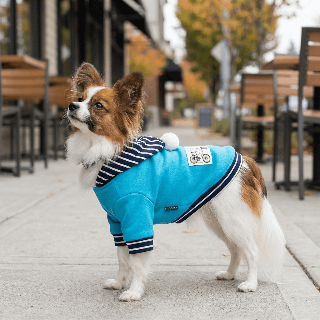 Riding Solo Striped Dog Sweater on a dog, featuring breathable fabric, soft touch, and playful design, perfect for summer looks.