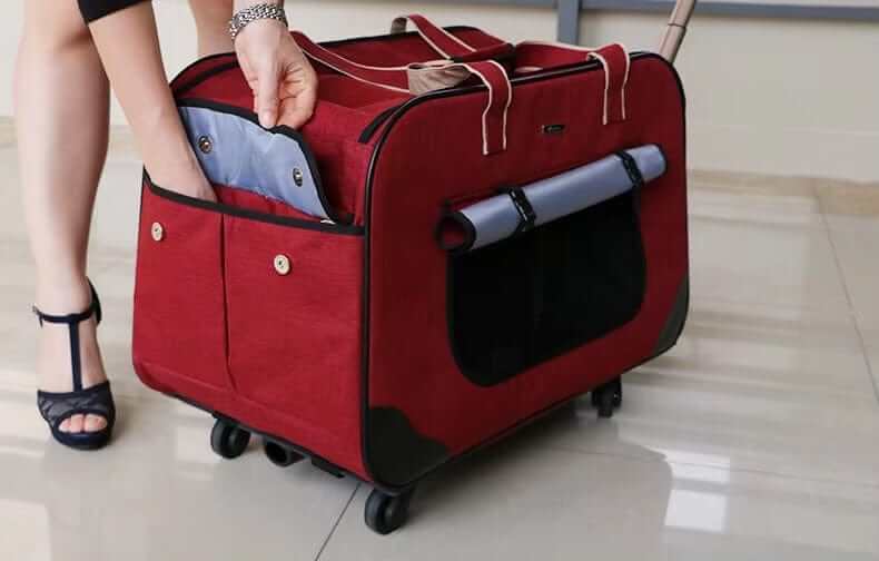 RollMate Pet Carrier - foldable trolley with four-wheel system, perfect for dogs & cats travel comfort.