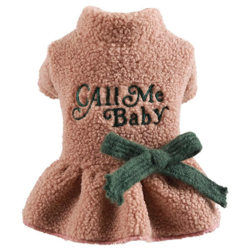 Royal Frost Bow Dress for Dogs & Cats, featuring cozy fabric and a chic bow, perfect for autumn and winter.