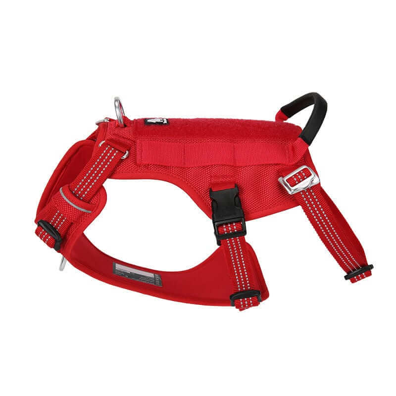 SecureFit No-Pull Dog Harness in red with padded design, reflective stitching, and adjustable straps for comfort and safety.