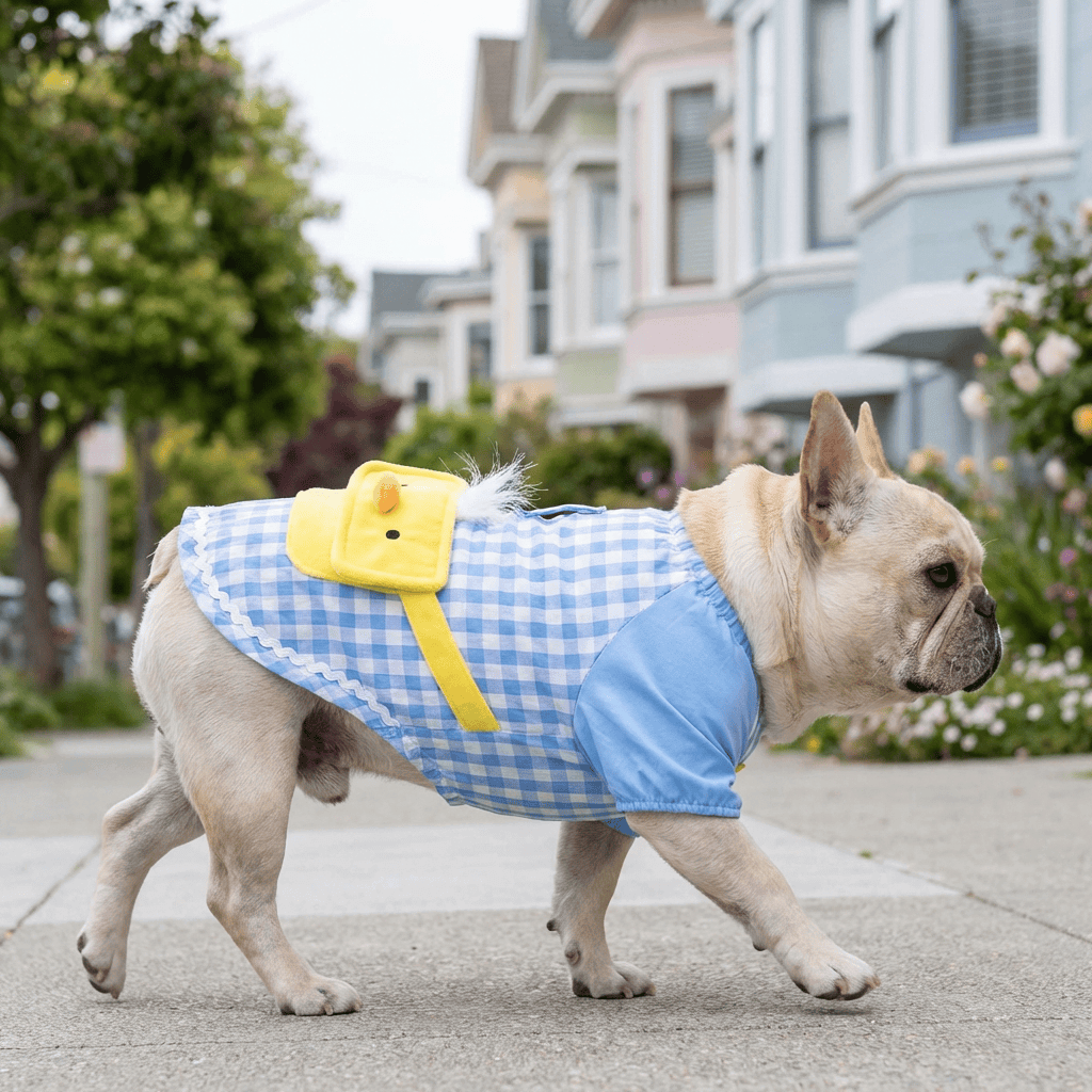 Side Pocket Plaid Dog Shirt Spring on a dog, featuring breathable cotton, lightweight feel, and cozy design from Dogs & Cats.