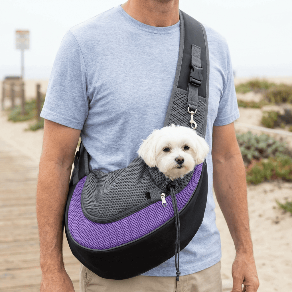 Side Sling Pet Carrier for small pets, lightweight, hands-free design, perfect for dogs & cats, by Dogs & Cats.