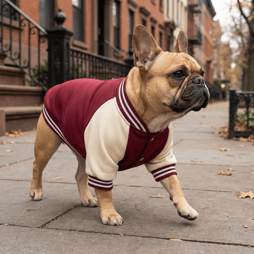 Signature Athletic Dog Jacket for Dogs & Cats, varsity style, breathable, comfortable, warm for cold weather.