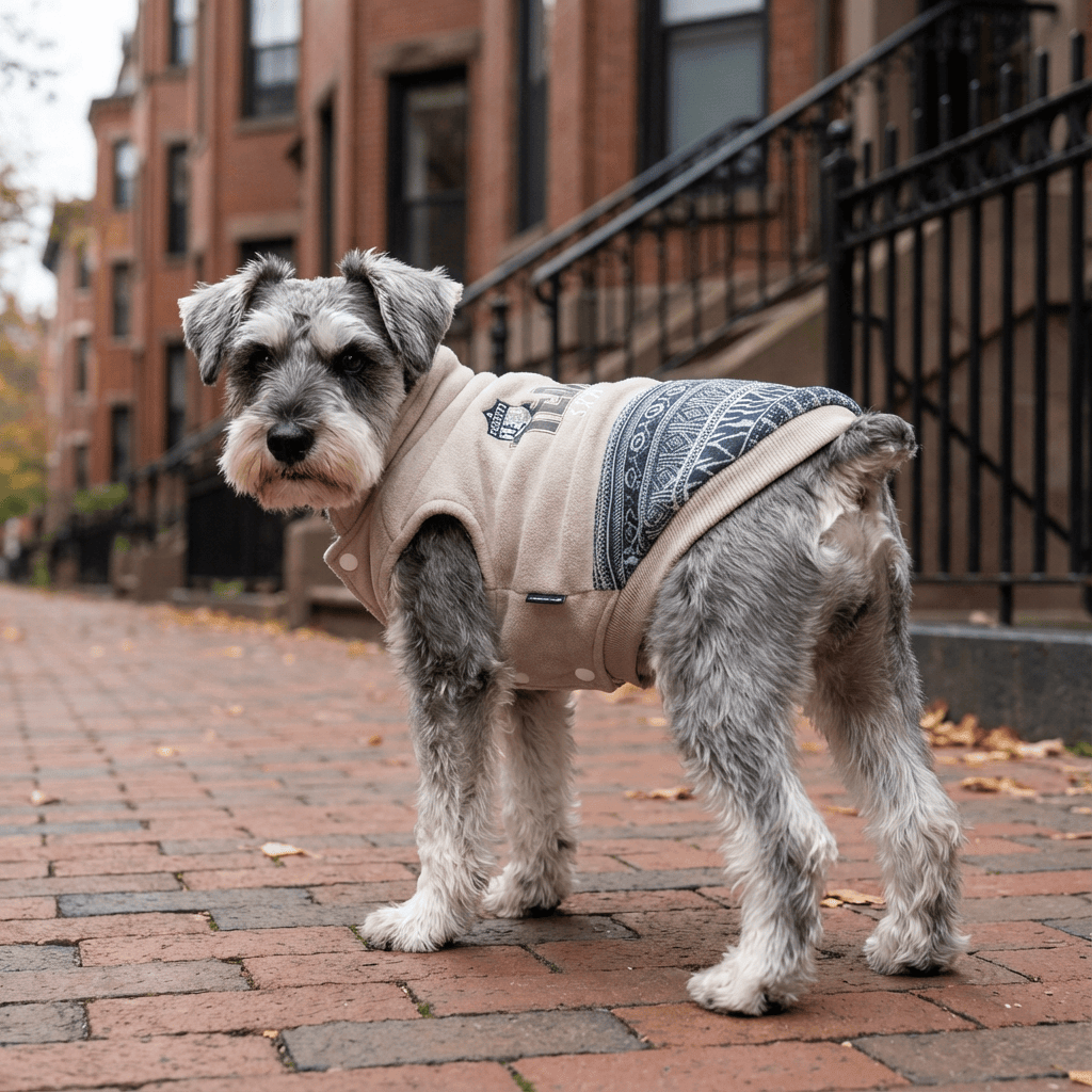 Sky Climb Team Dog Jacket on a stylish dog, featuring ribbed cuffs, button closure, and luxurious softness.