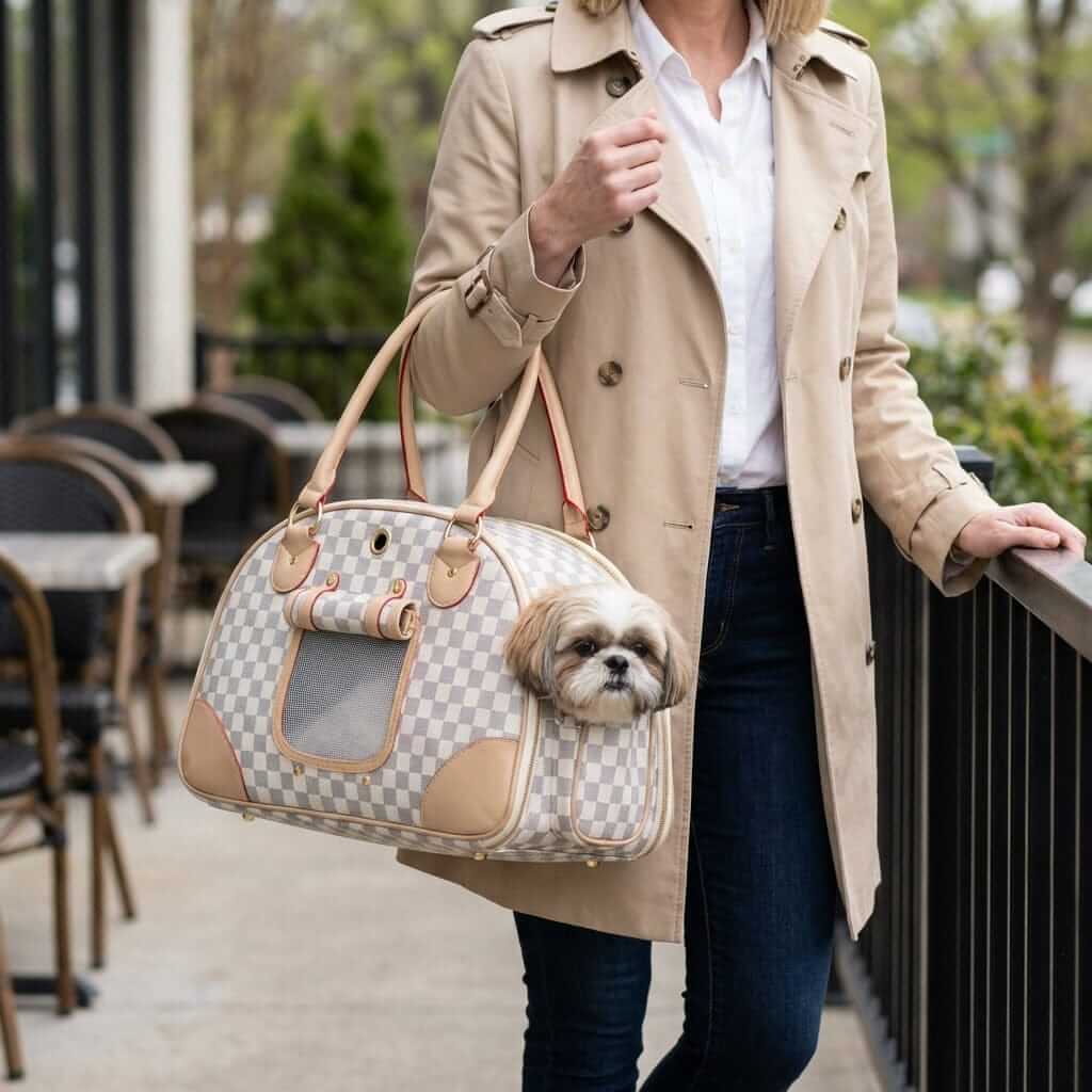 Small Pet Carrier Outdoor Bag with breathable mesh for dogs and cats, high-quality PU leather, fashionable design.