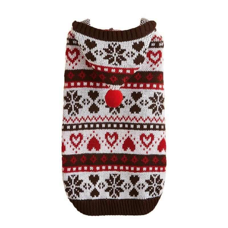 Snowflake Striped Dog Sweater by Dogs & Cats, warm knitted sweater with snowflake and heart pattern for small dogs.