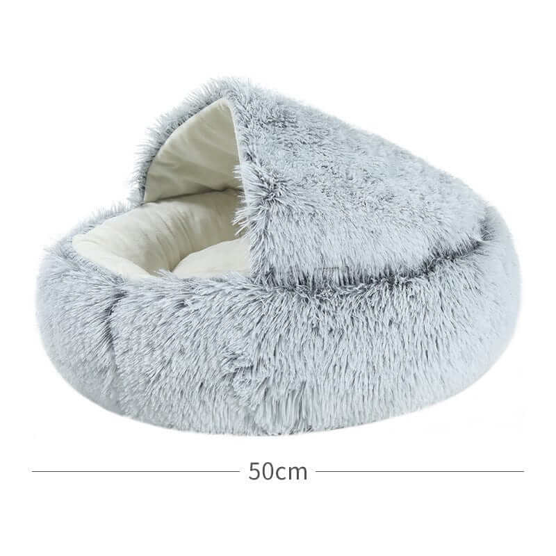 SnuggleNest Plush Cave Cat Bed, soft plush fabric, cozy hideaway for pets, 50cm, perfect for Dogs & Cats