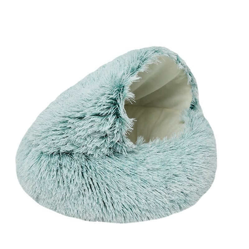 SnuggleNest Plush Cave Cat Bed, a cozy plush hideaway bed for cats and small dogs, featuring soft fabric for ultimate comfort.