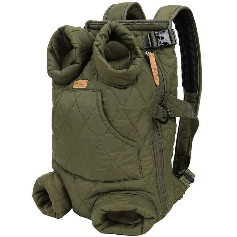 SnugglePack Pet Backpack Carrier with Hidden Hood in green, featuring unique hidden hood, designed for dogs and cats.