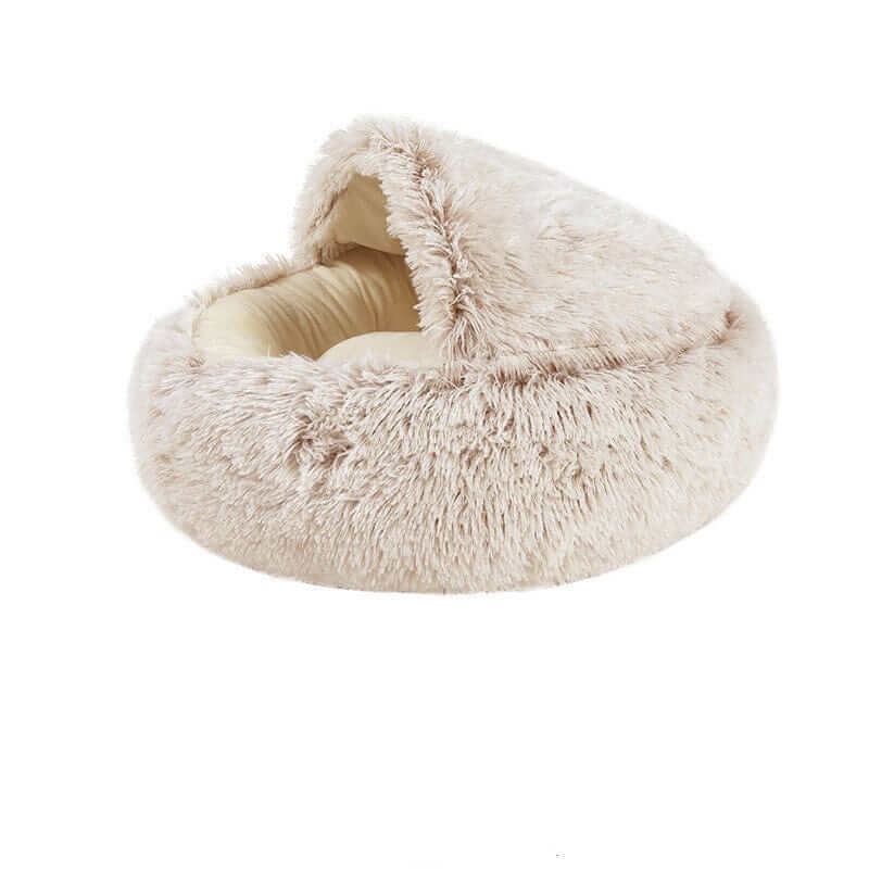 SnuggleNest Plush Cave Cat Bed, plush round bed for cats and dogs, cozy and soft, perfect hideaway for pets.