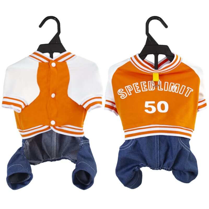 Speed Limit Pet Sports Jumpsuit for small dogs, stylish design with traction, perfect for all seasons.