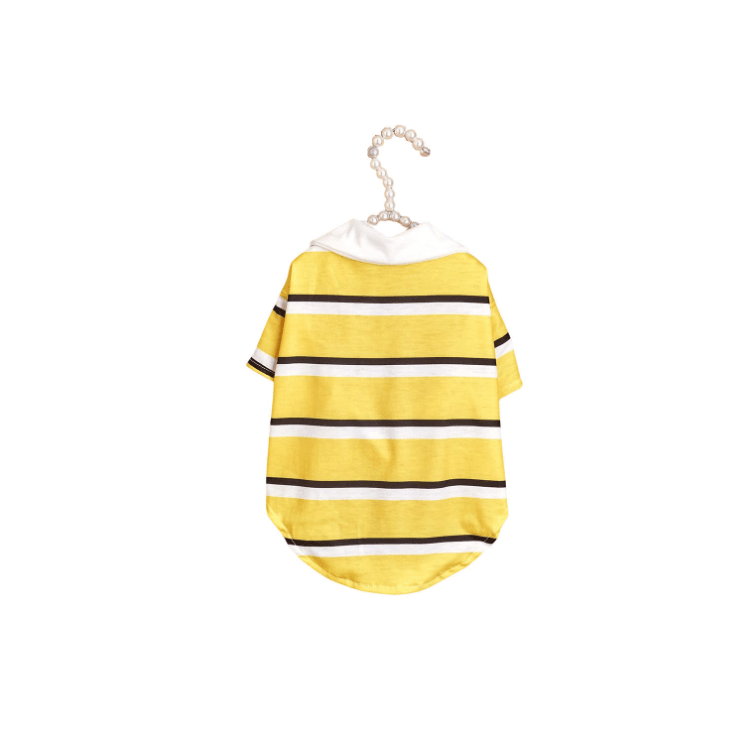 Sporty Stripe Pet Polo, yellow striped polo shirt for small dogs, comfortable and stylish, by Dogs & Cats.