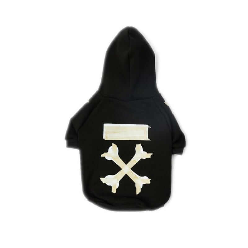 Sporty Winter Dog Hoodie - Black hoodie with playful bone design for dogs & cats by Dogs & Cats brand.