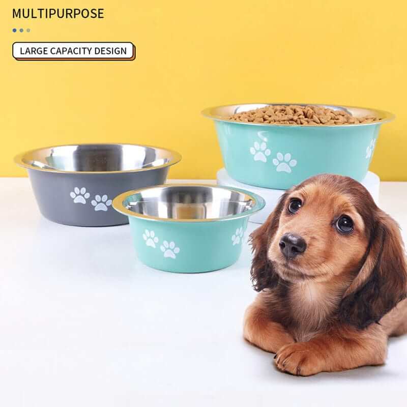 Stainless Steel Dog Bowl set with large capacity design, durable and non-slip for dogs and cats.