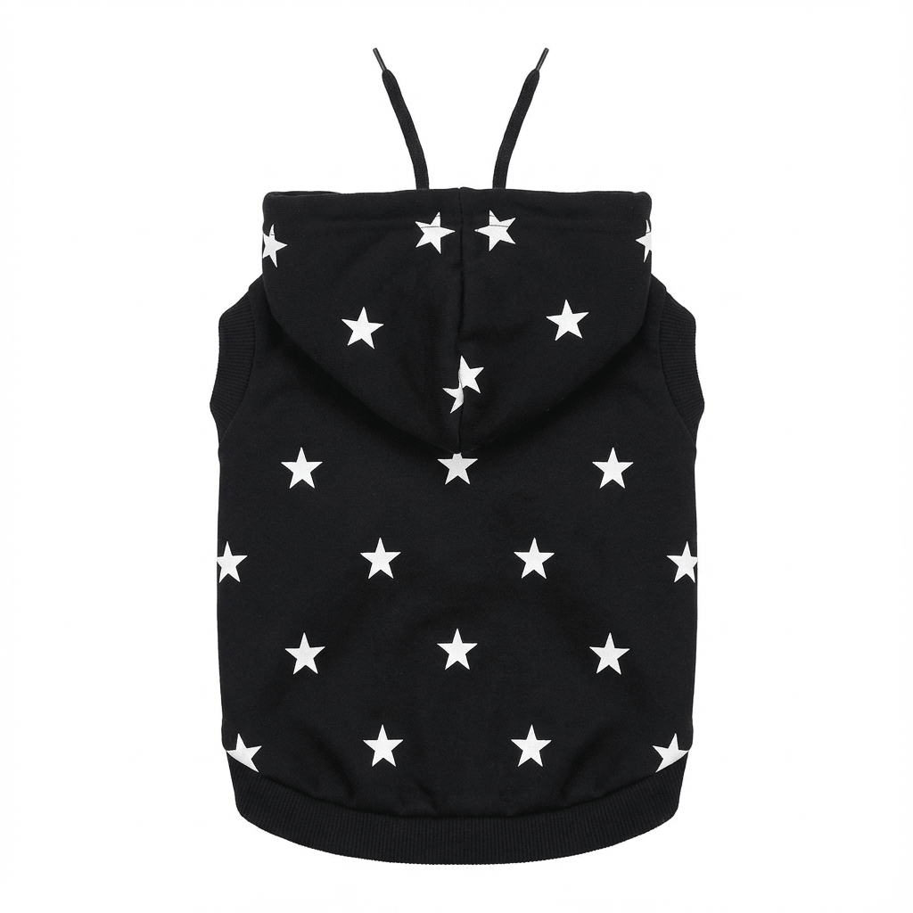 Star Printed Dog Hoodie for dogs, featuring star print, sleeveless design, and comfortable fabric by Dogs & Cats.