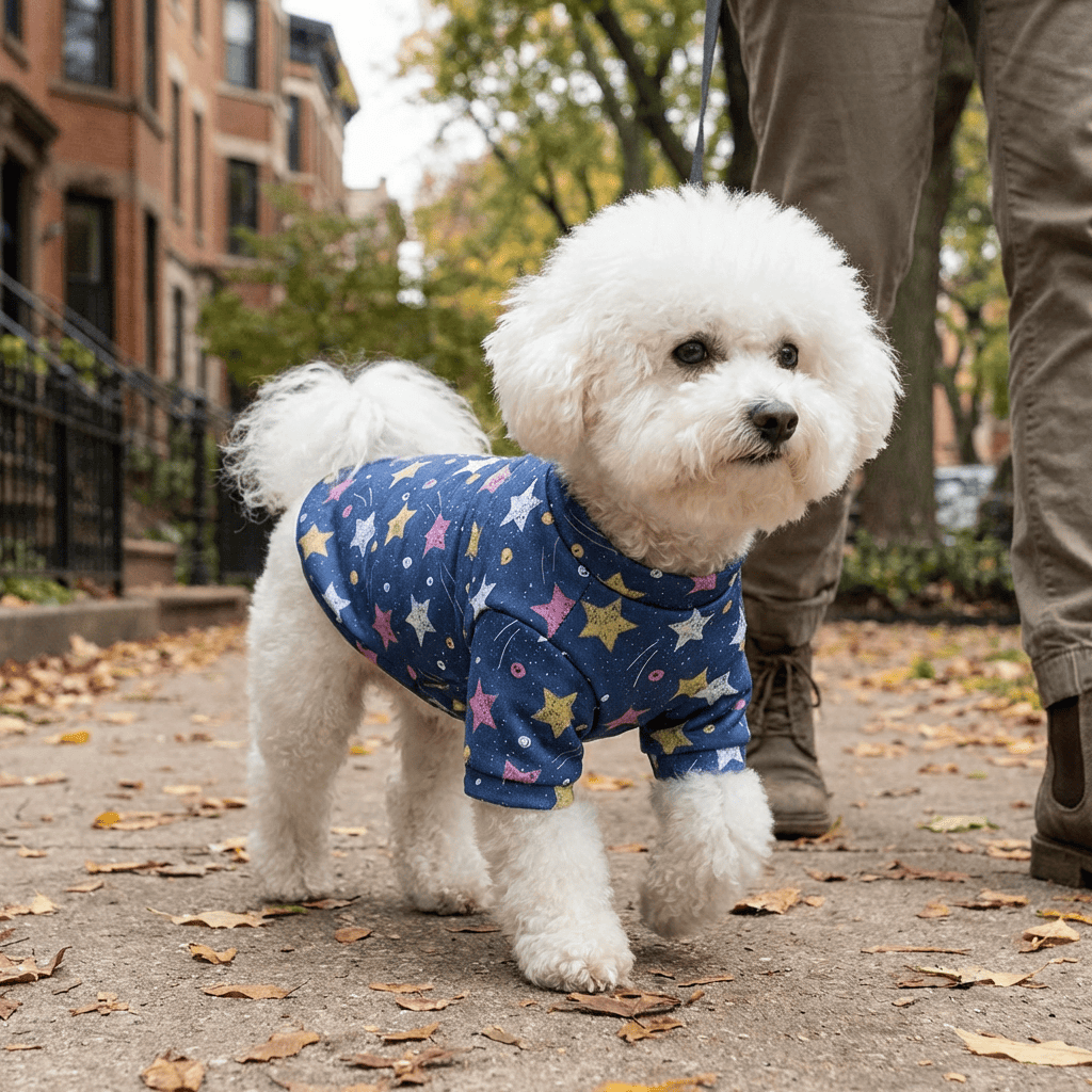 Stars Print Dog Fleece Sweater for Dogs & Cats, featuring breathable fabric and high cut design for comfort.