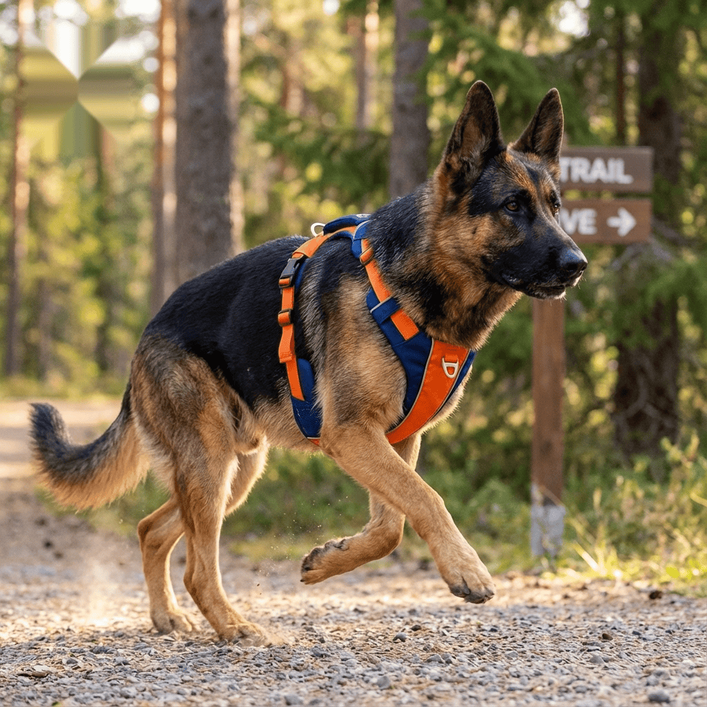StayClose Dog Harness Vest on a German Shepherd, showcasing secure and comfortable design for pets.