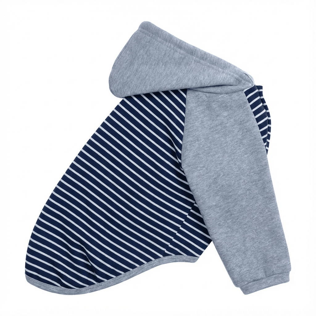Striped Hooded Dog Sweater showcasing breathable cotton material and four-way stretch for dogs & cats.