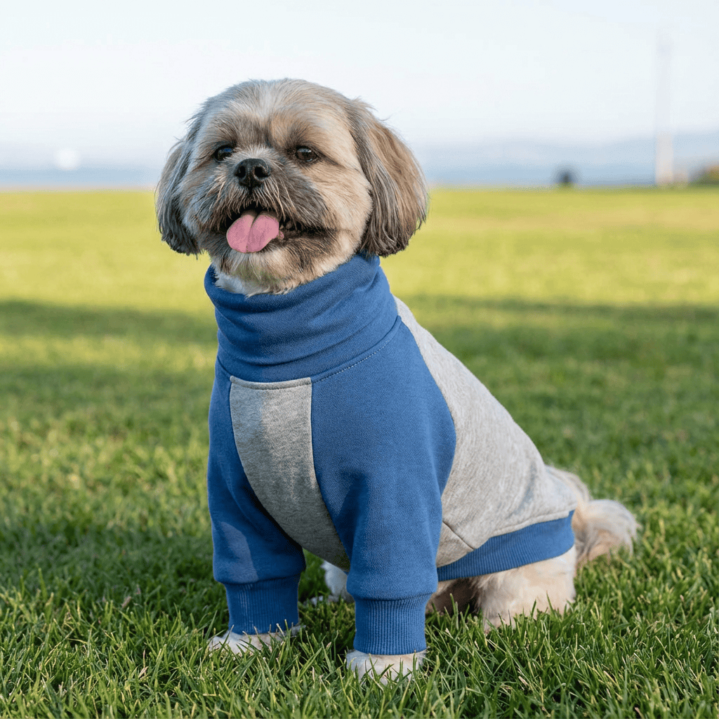 Striped Turtleneck Pullover Sweatshirt on a dog, featuring cotton fabric, perfect for dogs & cats by Dogs & Cats.