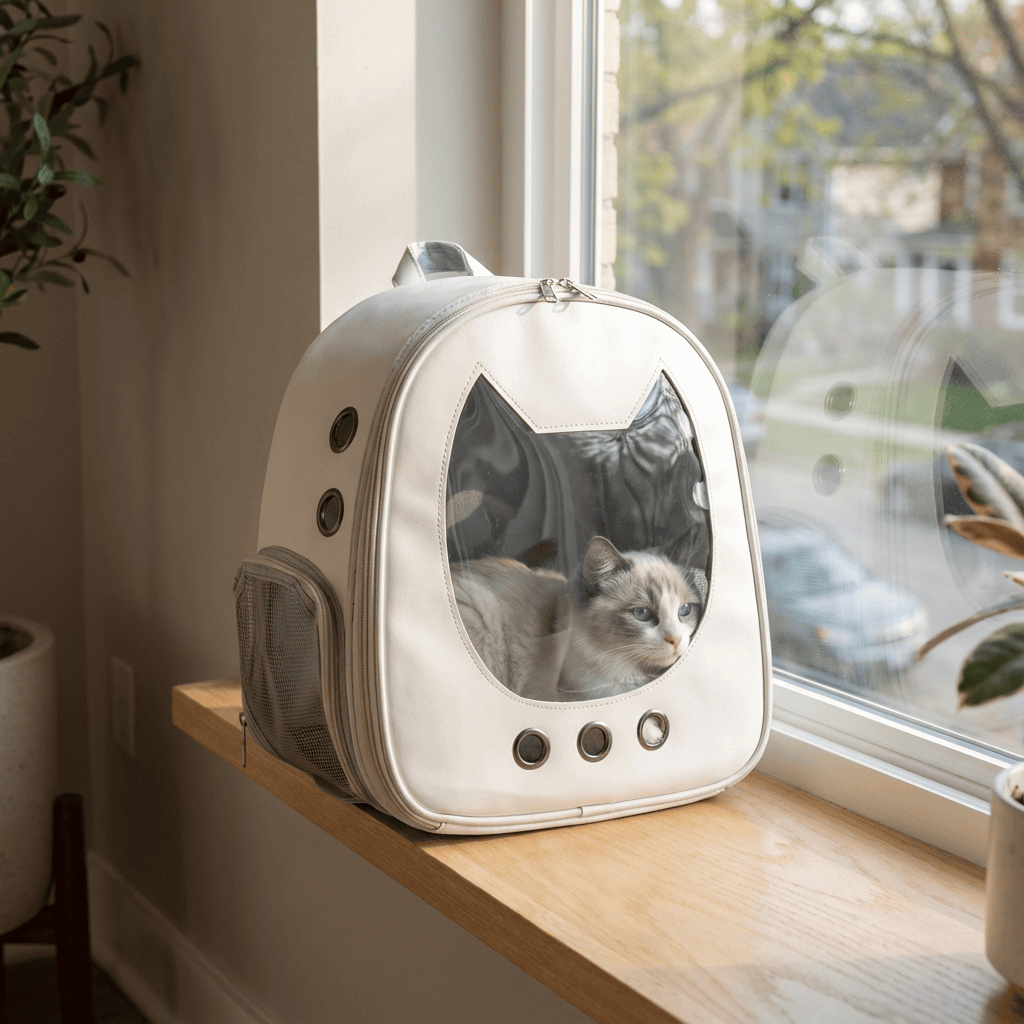 Stylish Cat Travel Backpack for cats, features breathable design and spacious interior, perfect for adventures.